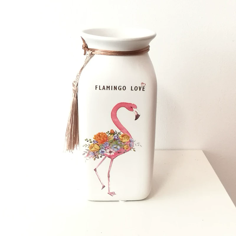 Bình gốm sáng tạo châu Âu nai sừng tấm hình con công flamingo mẫu hiện đại tối giản trang trí máy tính để bàn - Vase / Bồn hoa & Kệ