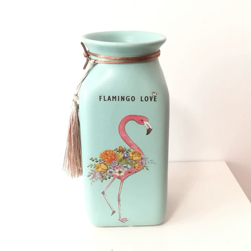 Bình gốm sáng tạo châu Âu nai sừng tấm hình con công flamingo mẫu hiện đại tối giản trang trí máy tính để bàn - Vase / Bồn hoa & Kệ