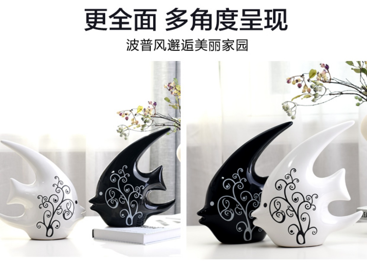 Trang trí phòng mới phòng khách TV tủ rượu vang hiên sáng tạo đồ trang trí nhỏ trừu tượng hôn trắng đen miệng cá đồ dcor nhà cửa