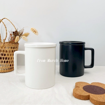 Ins niche creative small square cup classic black and white ceramic mug with lid large capacity drinking cup can be customized