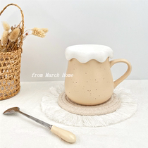 High Yan value milk cup cute girl large capacity ceramic cup ins net red girl mug with lid spoon custom