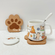 Cute animal cup ceramic mark cup with lid spoon girl creative breakfast cup oatmeal cup large capacity milk cup