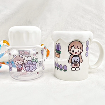 Korean students casual cup mini military training portable cup girl heart cute ceramic mug with cover strap