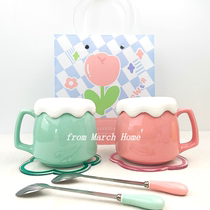 Ins net red breakfast cup girls gift set lovers mug custom ceramic cup with lid large capacity cup