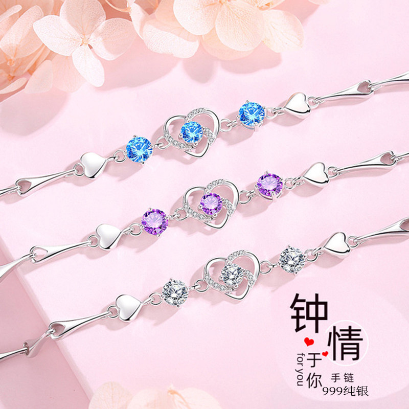 Silver hand sterling silver young 999 pure silver ins niche design necklace female clavicle chain set for girlfriend