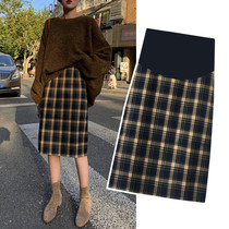 Pregnant woman plaid skirt 2019 autumn and winter in the long retro high waist split hip one-step skirt A-line skirt