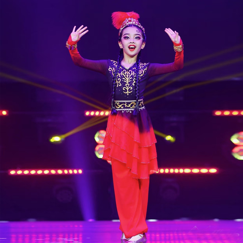 Bell Dance Performance Costume Xinjiang Uyghur Guli Performance Outfit Children's Art Exam Practice Dress Bell Girl Dance Costume