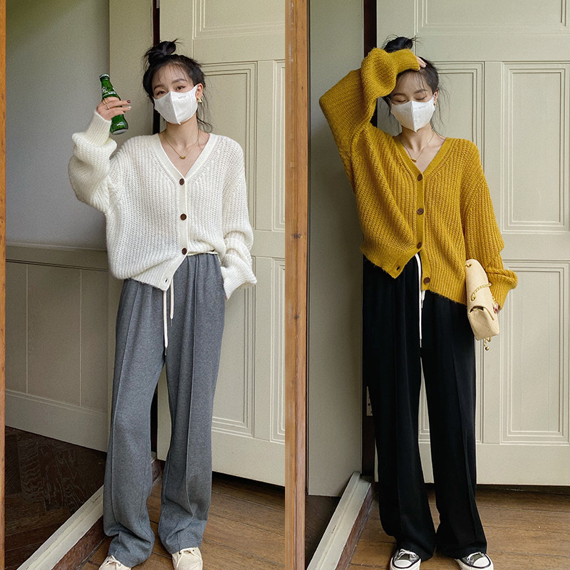 Jinsu One Leisure Pants Women 2021 Fall Han Edition high waist slim straight tube pants pure color and long pants tide