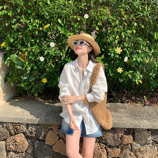 金苏一 白色100亚麻衬衫2025夏季韩版宽松长袖防晒衫chic上衣潮