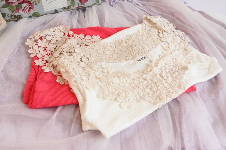 Daisy cánh hoa nở ren móc hoa cổ áo bông đáy áo sơ mi dây áo vest quây openwork khâu nữ mùa hè