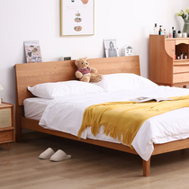 Nordic solid wood bed Japanese cherry wood furniture modern minimalist small apartment log 1 5 meters 1 8 master bedroom double bed