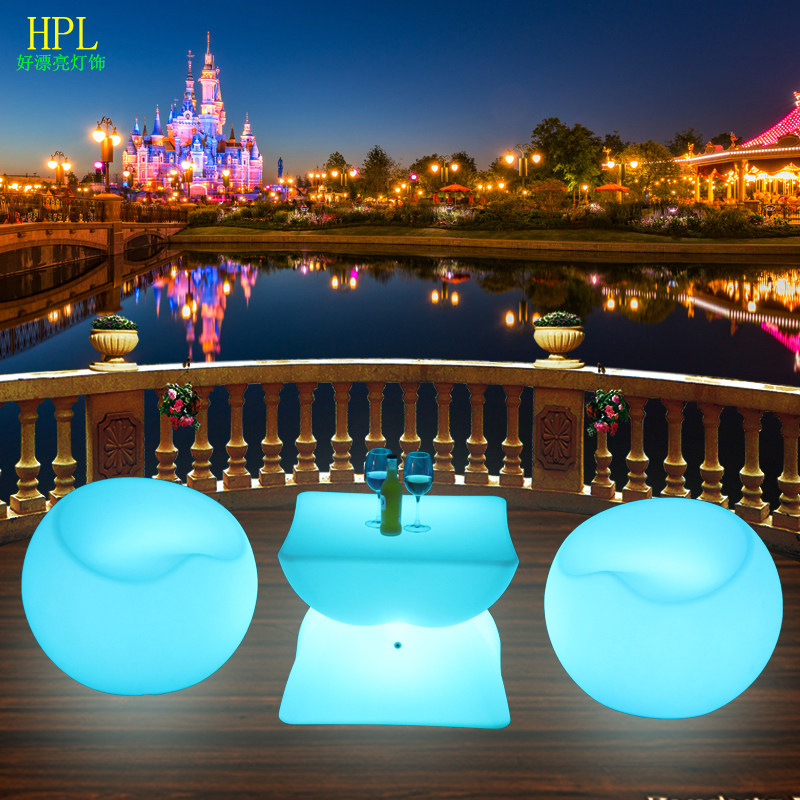 LED Seven colorful luminous bar table and chairs Outdoor Landscape Park Leisure Apple stool KTV Creative furniture Furniture Accessories