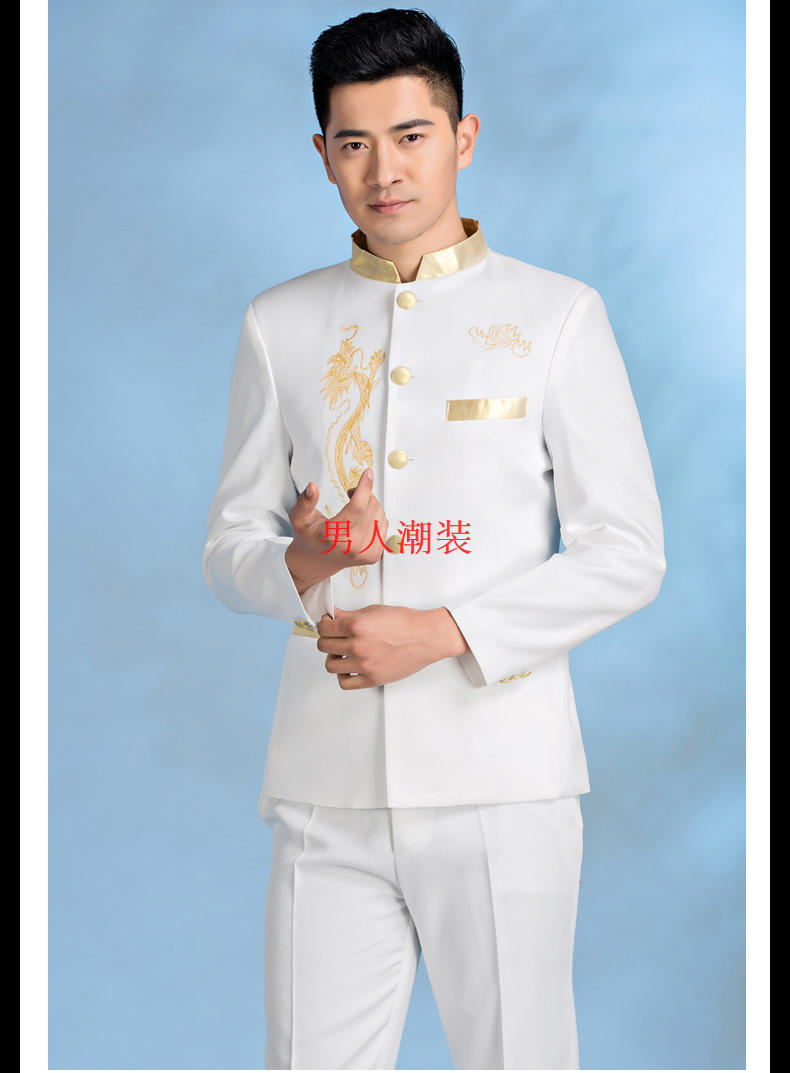 Áo dài nam đứng cổ áo thêu rồng quốc phục trang phục hợp xướng Trang phục nam chủ nhà biểu diễn phù hợp với bộ áo dân tộc