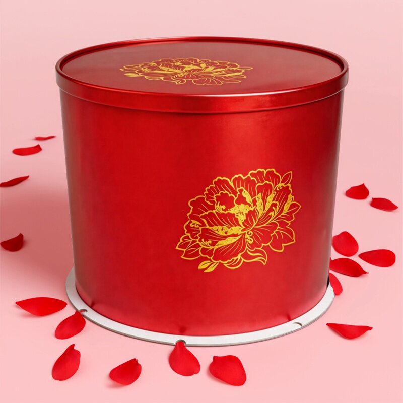Bright Red Gold-Stamped Birthday Cake Box, Extra Tall and Thick, Three-Layer, 12/14/16/ 18inch Inch, High-End Baking Packaging