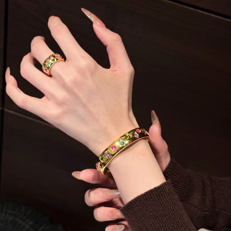 Zhengfu New Product 999 Wide Version Colorful Candy Glossy Gold Bracelet, Elegant Noble Celebrity Style Bracelet Gift