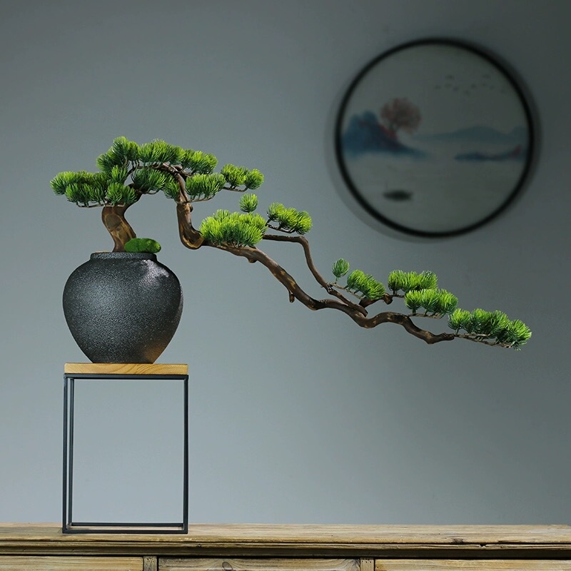Welcome Pine Artificial Beauty Pine Bonsai Tea Room Tabletop Entrance New Chinese Zen Green Plant Micro Landscape Decorative Ornament