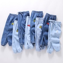  Boys spring ripped jeans children children women light-colored anti-mosquito pants Western style baby thin slim-fitting small pants