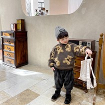 Male baby plus velvet thickened sweater childrens tide winter dress children bear foreign sweater female child autumn and winter coat