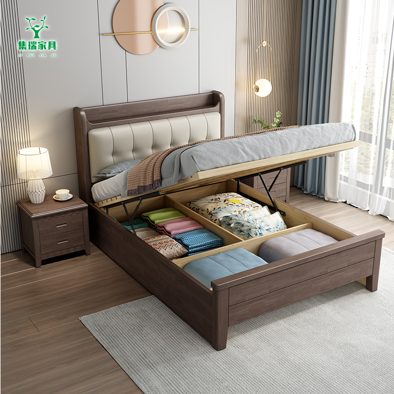 Simple Solid Wood Single Bed 1.2m Small Apartment Guest Room Storage Bed 1.5m Side-Opening Pneumatic Storage Drawer Bed