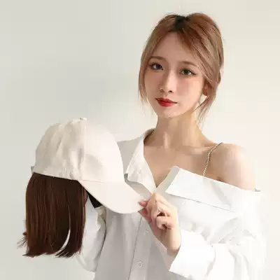 Wig hat one female short hair trend fashion wave head sweet whole cute decoration light brown White Hat