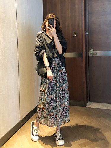 Ретро шифоновая длинная тонкая юбка, французский ретро стиль, А-силуэт, коллекция 2023, подходит для подростков