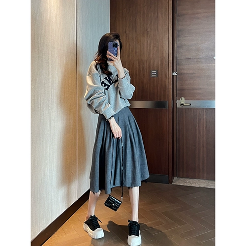 鱼余 Толстовка, юбка, комплект, коллекция 2023, осенняя, свободный крой