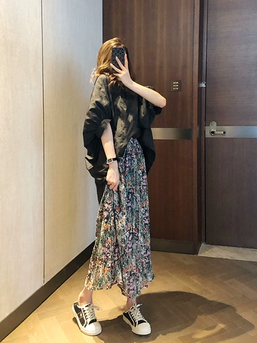 Ретро шифоновая длинная тонкая юбка, французский ретро стиль, А-силуэт, коллекция 2023, подходит для подростков