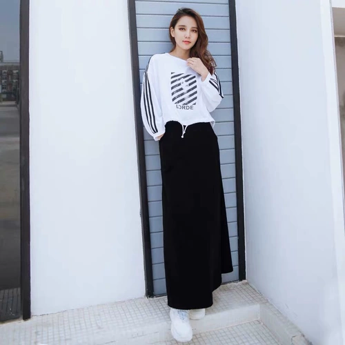 鱼余 Длинная сверхдлинная хлопковая весенняя летняя черная длинная юбка, высокая талия, А-силуэт
