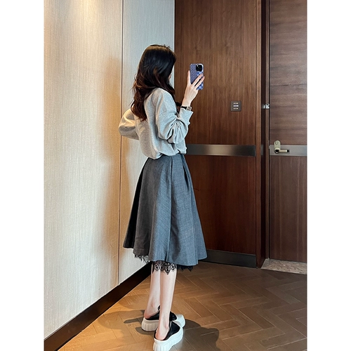 鱼余 Толстовка, юбка, комплект, коллекция 2023, осенняя, свободный крой