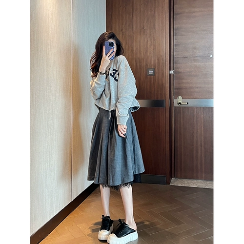 鱼余 Толстовка, юбка, комплект, коллекция 2023, осенняя, свободный крой