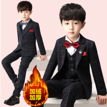 Boys small suit suit suit childrens suit handsome three-piece flower girl dress dress dress British plus velvet thickened autumn and winter