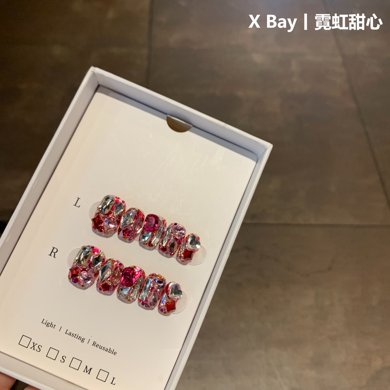 Neon Sweetheart | Xbay Store Same Style Autumn and Winter Full Diamond Manicure, High-End Light Luxury Temperament Short Nails, Handmade Wearable Nails Neon Sweetheart | Xbay Store Same Style Autumn and Winter Full Diamond Manicure, High-End Light Luxury Temperament Short Nails, Handmade Wearable Nails