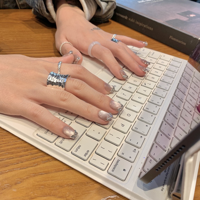 Jane Eyre Love丨Handmade Nails·High-End Cat Eye French Manicure & Full Diamond Zircon Easiest for Match and Gentle Style