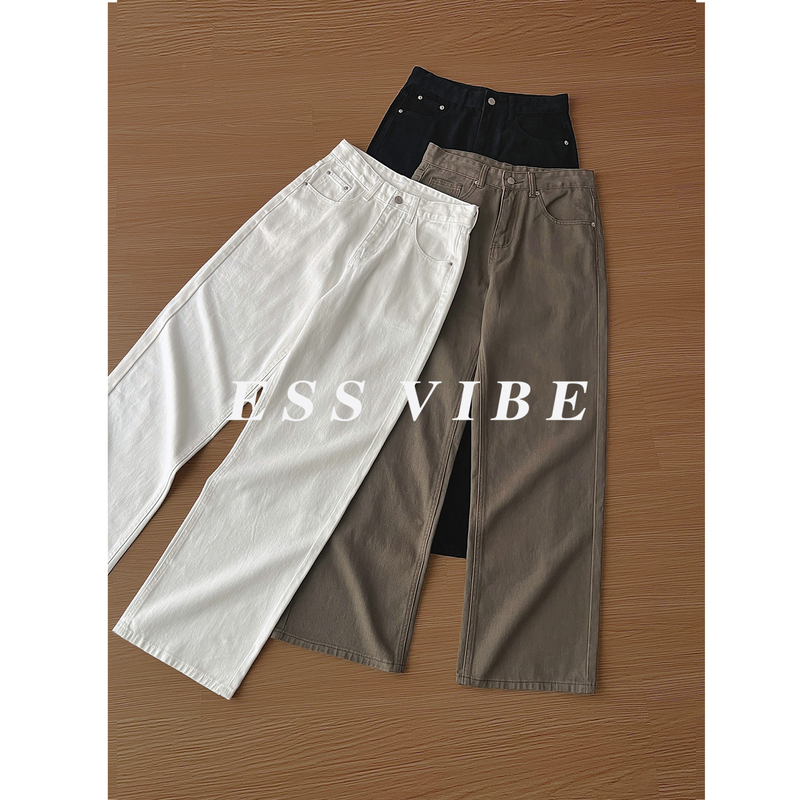 Ess Vibe American Retro A-Line Straight-Leg Jeans for Men, Loose Fit, Clean Fit, Versatile Wide-Leg Casual Pants