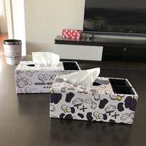 Home living room table coffee table multi-function tissue box leather square drawing box TV remote control cute storage box