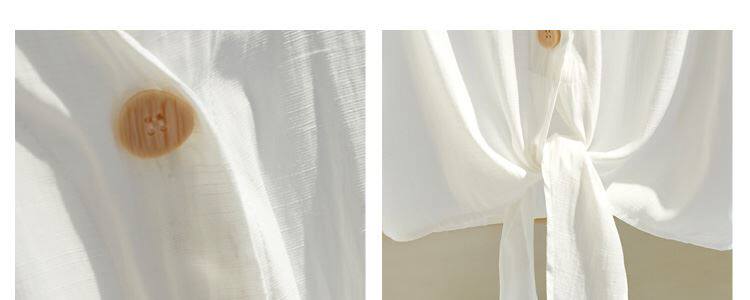 Одежда модная солнца защиты 白衬衫女半袖薄款夏季胖妹妹大码宽松显瘦系带短款上衣简约雪纺衫