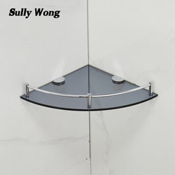 Stainless steel electroplating bathroom toilet shower room corner fan-shaped gray glass shelf gun gray tripod