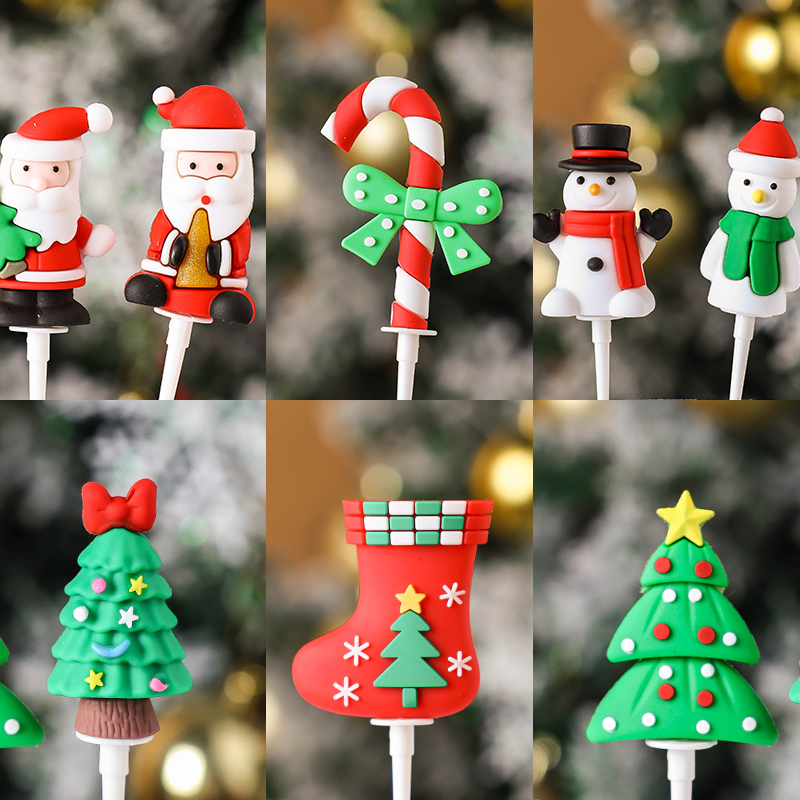 Christmas Cake Decoration Inserts, Toppers, Ornaments, Birthday Soft Rubber Santa Claus, Tree, Socks, Paper Cups, Baking Cups