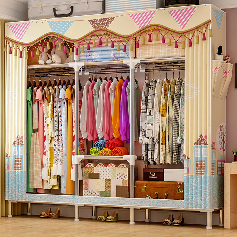 Simple large wardrobe cloth wardrobe steel pipe plus coarse reinforcement full steel frame double cloth art containing hanging cupboard sturdy and durable