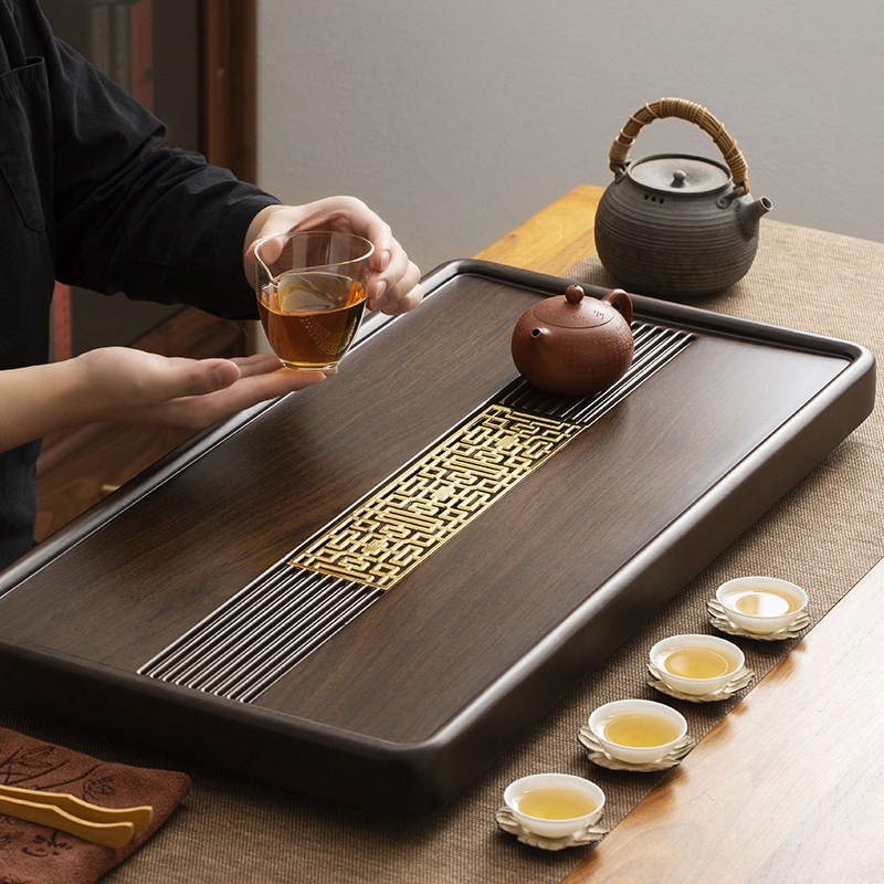 Black Sandalwood Tea Tray Home Whole Solid Wood Tea Table Advanced Kongfu Tea Furniture Set Group Chinese Style Retro Wind Charged Magnetic Furnace