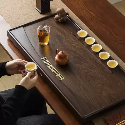 Solid Wood tea tray household whole black sandalwood tea table with copper sheet drainage size kung fu tea set set tea tray Sea