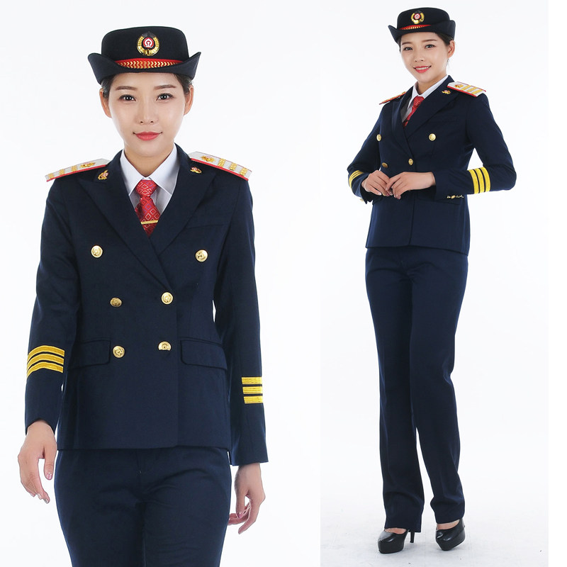 Jin hang autumn and winter female railway double-breasted overalls high-speed train crew tooling student uniforms Tibetan blue suit