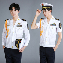 Small suit collar shirt mens summer long sleeve professional formal work overalls Mens student white shirt Navy style