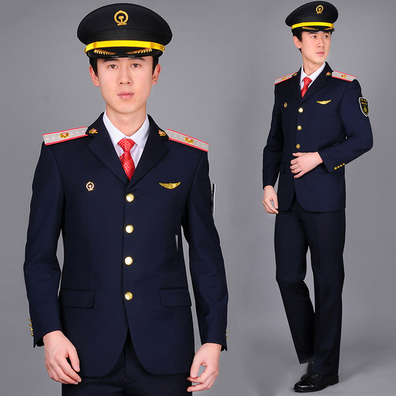 Jinhang autumn and winter old single-breasted railway uniform male high-speed rail student work large size professional suit navy loose