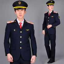 Jinhang autumn and winter old single-breasted railway uniform male high-speed rail student work large size occupation suit navy blue loose