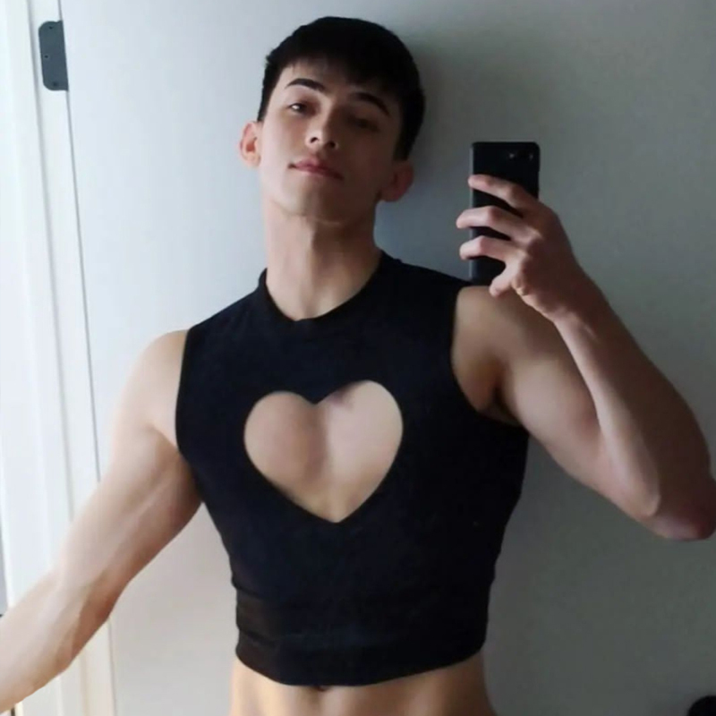 Sexy Little Fairy Sleeveless T-Shirt Top Heart-Shaped Low-Cut Short Cut Out Black Popular Same Style Navel-Baring Vest