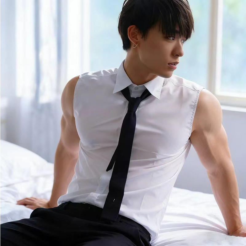 Business Stand-Up Collar Sleeveless Vest Men's Slim White Shirt Collar Casual Trendy Vest Summer