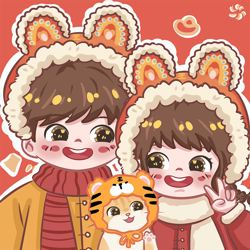 Cute Q Prints Hand-painted Cartoon Couple Avatar Photo Image Image Transfer Hand-painted Design Avatar Customize