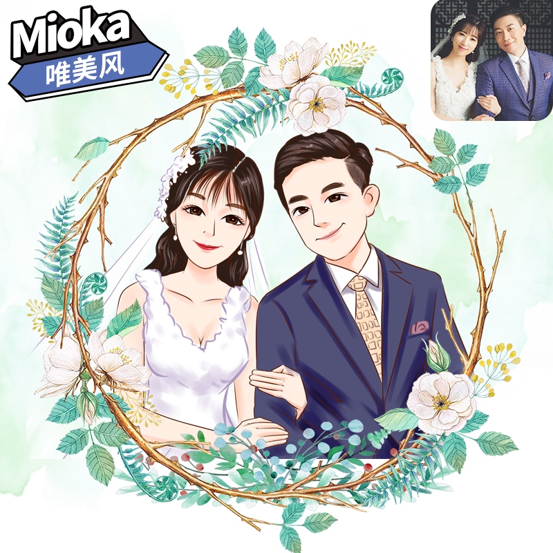 Hand-painted Wedding please post meritocratic cartoon realistic avatar bust full body portrait design lovers gift pendulum table custom