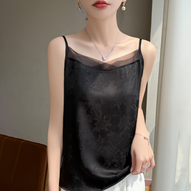 Silk High-End Acetate Satin Jacquard Camisole for Women, Loose V-Neck Base Layer, Elegant Mulberry Silk Top Silk High-End Acetate Satin Jacquard Camisole for Women, Loose V-Neck Base Layer, Elegant Mulberry Silk Top